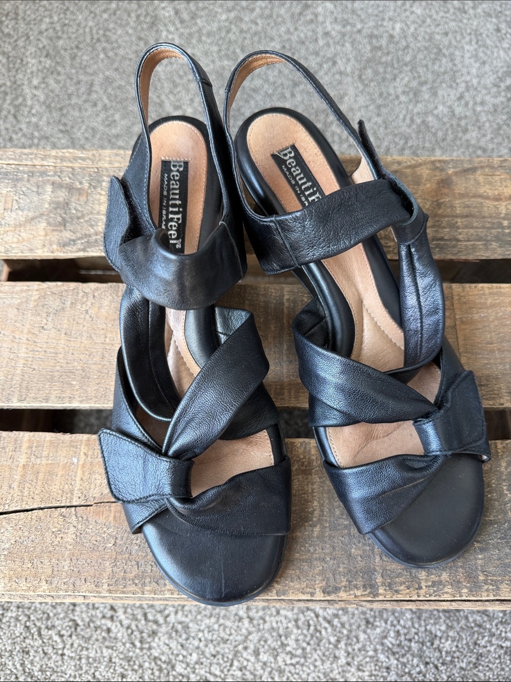 BeautiFeel Black Leather TulipTwist Front Slingback Sandals Euro Size 41 US 10